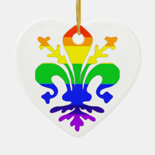 Stylized Rainbow Fleur de Lis Ceramic Tree Decoration