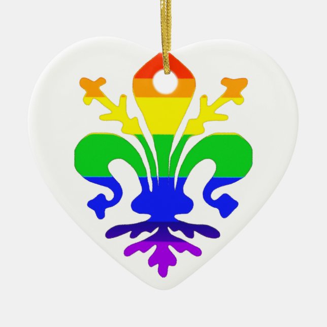 Stylized Rainbow Fleur de Lis Ceramic Tree Decoration (Front)