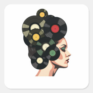 Stylized Retro Vinyl Record Poster Art Square Sticker