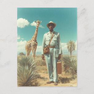 Stylized Safari Portrait Giraffe Desert Landscape Postcard