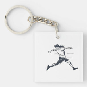 Stylized Silhouette of a Person Running Fast Key Ring