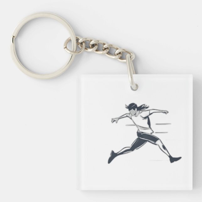 Stylized Silhouette of a Person Running Fast Key Ring (Front)