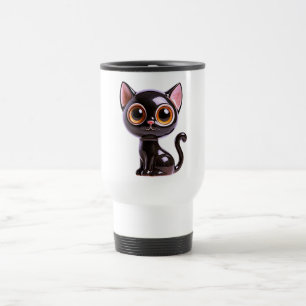 Stylized Sitting Black Cat, Travel Mug