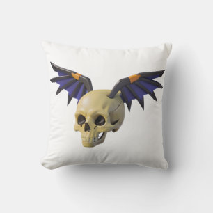 Stylized Skull with Angular Colorful Wings Cushion