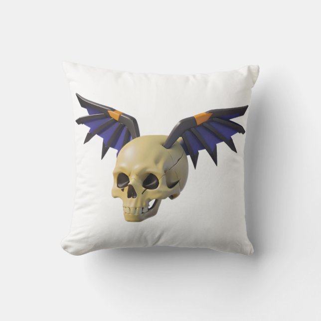 Stylized Skull with Angular Colorful Wings Cushion (Front)