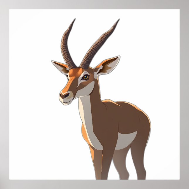 Stylized Springbok Antelope Full Body Illustration Poster (Front)