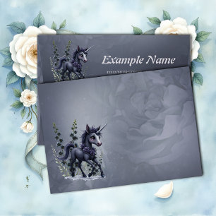 Stylized unicorn in floral splendor.  envelope