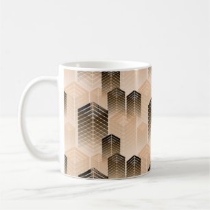 stylized urban landscape seamless pattern in sepia coffee mug