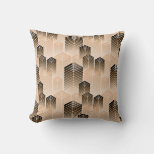 stylized urban landscape seamless pattern in sepia cushion