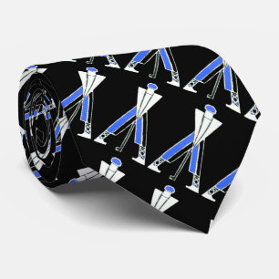 STYLIZED WHITE BLACK BLUE GOLFER ,GOLF PLAYERS TIE