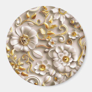 Stylized White Floral Magnet