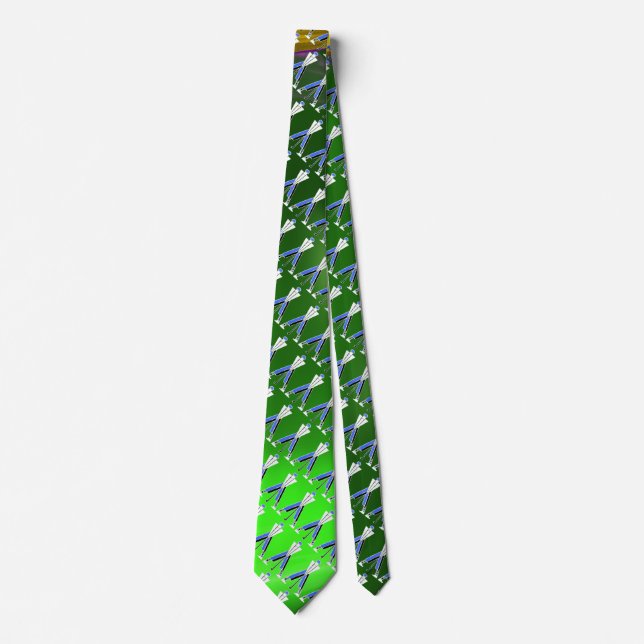 STYLIZED WHITE GREEN BLUE GOLFER ,GOLF PLAYERS TIE (Front)