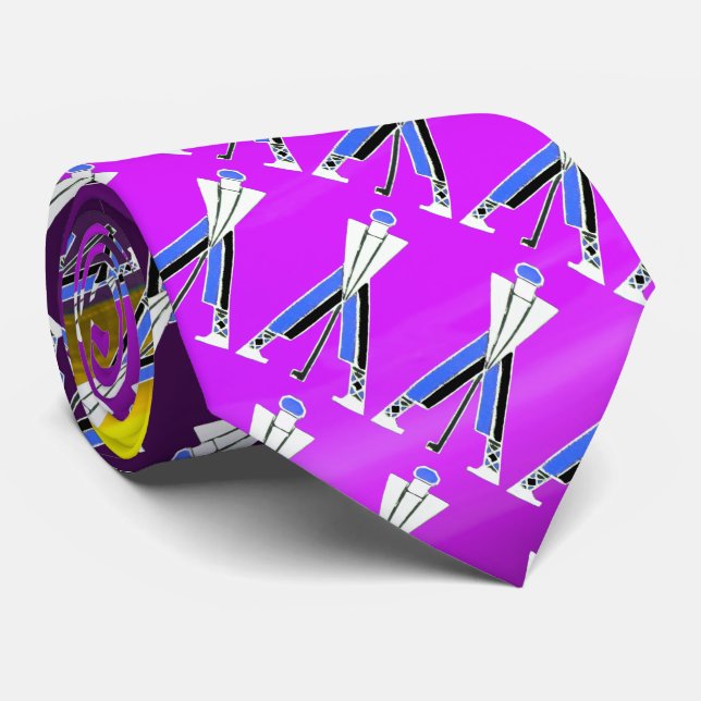 STYLIZED WHITE PURPLE BLUE GOLFER ,GOLF PLAYERS TIE (Rolled)