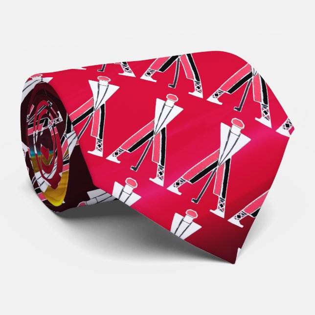 STYLIZED WHITE RED BURGUNDY GOLFER ,GOLF PLAYERS TIE (Rolled)
