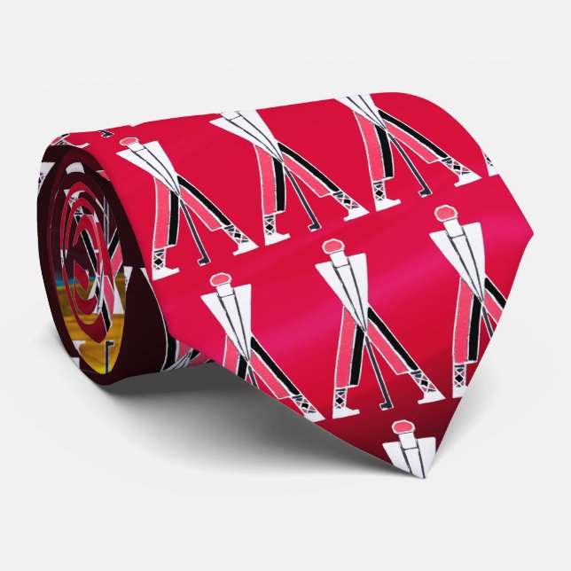 STYLIZED WHITE RED BURGUNDY GOLFER ,GOLF PLAYERS TIE (Rolled)