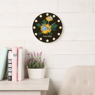 Stylized Wild Dandelion Butterflies Yellow Large Clock