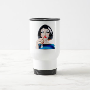 Stylized Woman With Red Lips  Travel Mug