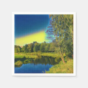 Stylized Yellow Countryside Landscape Paper Napkin