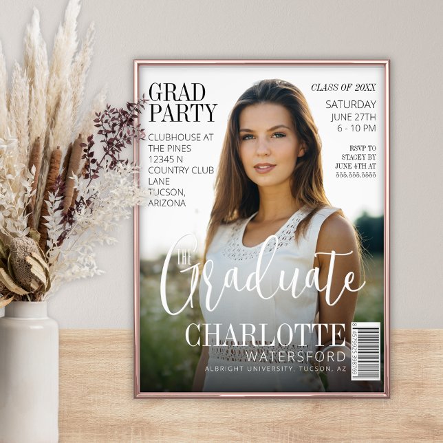 Styllish Magazine Cover Graduate Keepsake Photo Print (The graduate magazine cover for high school college graduation gift keepsake with photo and party)