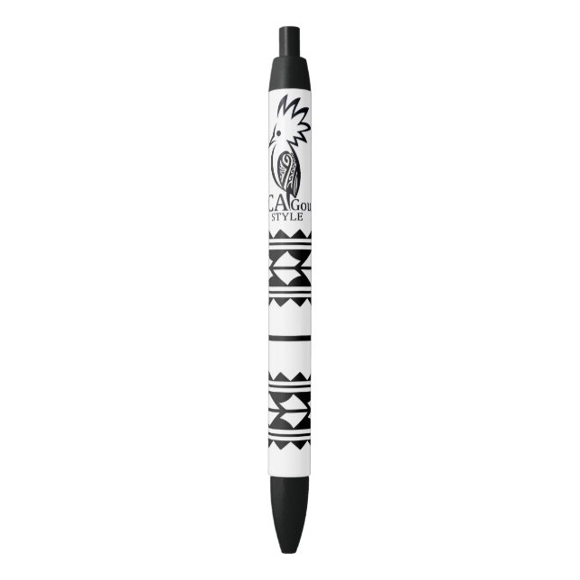 Stylo Cagou Style. Tribal Tattoo Black Ink Pen (Front Vertical)