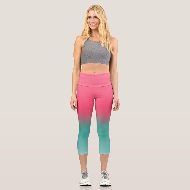 StyPink and Green Ombre  Capri Leggings (Front)