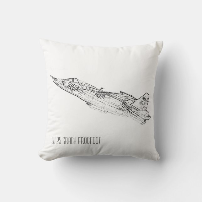 SU 25 Grach Soviet Frogfoot Plane Sketch Cushion (Front)