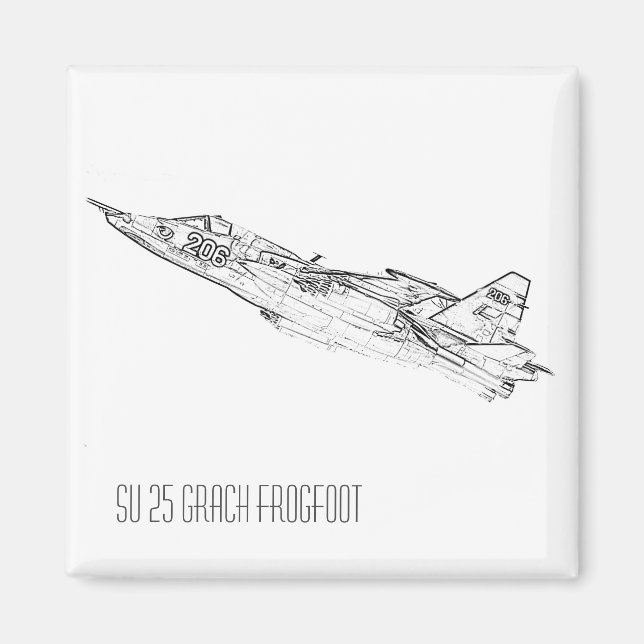 SU 25 Grach Soviet Frogfoot Plane Sketch Magnet (Front)