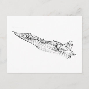 SU 25 Grach Soviet Frogfoot Plane Sketch Postcard