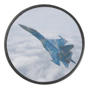 SU-27 Flanker Above The Clouds Hockey Puck