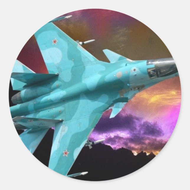 SU-30 RUSSIAN FIGHTER JET CLASSIC ROUND STICKER (Front)
