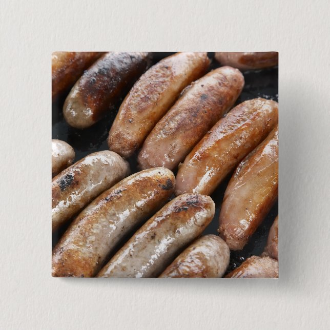 Suasages on Barbeque 15 Cm Square Badge (Front)