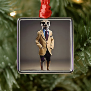 Suave Looking Meerkat Means Business, Metal Tree Decoration