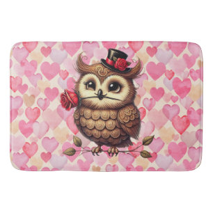 suave Owl with colourful hearts Valentine's Day Bath Mat