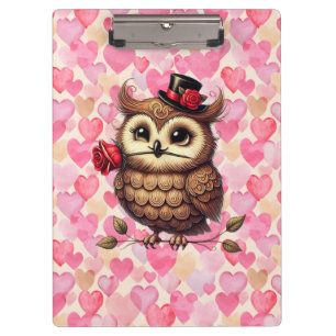 suave Owl with colourful hearts Valentine's Day Clipboard