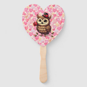 suave Owl with colourful hearts Valentine's Day Hand Fan