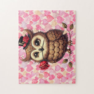 suave Owl with colourful hearts Valentine's Day Jigsaw Puzzle