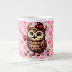 suave Owl with colourful hearts Valentine's Day  Large Coffee Mug