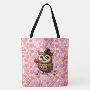 suave Owl with colourful hearts Valentine's Day Tote Bag