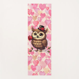 suave Owl with colourful hearts Valentine's Day Yoga Mat