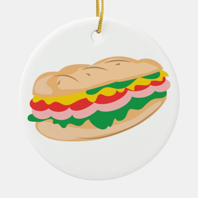 Sub Sandwich Ceramic Tree Decoration (Front)