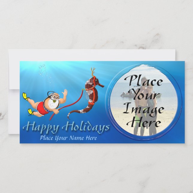 Suba Diving Santa And Seahorse Photo Card (Front)
