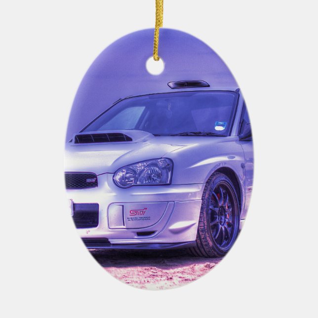 Subaru Impreza WRX STi Spec C in White Ceramic Tree Decoration (Front)
