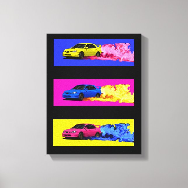 Subaru STi Drift in Colour Canvas Print (Front)