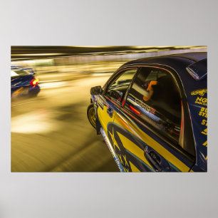 Subaru's racing in an underground car park poster