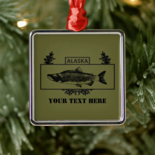 Subdued Alaska Combat Fisherman Badge Metal Tree Decoration