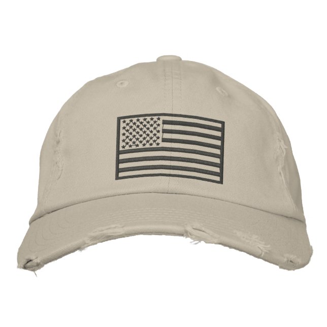 Subdued Colours U.S. Flag Distressed Embroidered Hat (Front)
