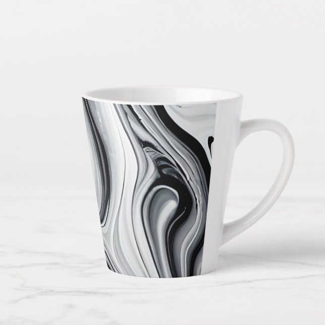 Subdued Ink Swirls Marble - Timeless Elegance Latte Mug (Right)
