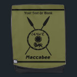 Subdued Maccabee Shield And Spears Backpack<br><div class="desc">A black military "subdued" style depiction of a Maccabee's shield and two spears. The shield is adorned by a lion and text reading "Yisrael" (Israel) in the Paleo-Hebrew alphabet. English text reading "Maccabee" also appears. The Maccabees were Jewish rebels who freed Judea from the yoke of the Seleucid Empire. Chanukkah...</div>