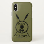 Subdued Maccabee Shield And Spears Case-Mate iPhone Case<br><div class="desc">A black military "subdued" style depiction of a Maccabee&#39;s shield and two spears. The shield is adorned by a lion and text reading "Yisrael" (Israel) in the Paleo-Hebrew alphabet. Hebrew text reading "Maccabee" also appears. The Maccabees were Jewish rebels who freed Judea from the yoke of the Seleucid Empire. Chanukkah...</div>