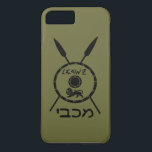 Subdued Maccabee Shield And Spears iPhone 8 Plus/7 Plus Case<br><div class="desc">A black military "subdued" style depiction of a Maccabee&#39;s shield and two spears. The shield is adorned by a lion and text reading "Yisrael" (Israel) in the Paleo-Hebrew alphabet. Hebrew text reading "Maccabee" also appears. The Maccabees were Jewish rebels who freed Judea from the yoke of the Seleucid Empire. Chanukkah...</div>